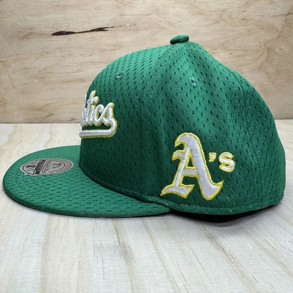 NEW Oakland Athletics Mitchell Ness Liberty Fitted Hat Cap Mesh Green sz 7 3/4